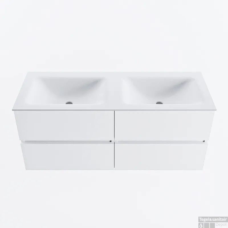 MONDIAZ VICA 120cm badmeubel onderkast Talc 4 lades. Wastafel CLOUD dubbel zonder kraangat, kleur Talc. Shop Nu