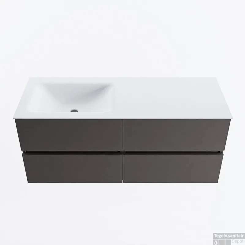 MONDIAZ VICA 120cm badmeubel onderkast Dark Grey 4 lades. Wastafel CLOUD links 1 kraangat, kleur Talc. Koopje