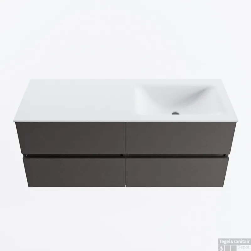 MONDIAZ VICA 120cm badmeubel onderkast Dark Grey 4 lades. Wastafel CLOUD rechts zonder kraangat, kleur Talc. Favoriet
