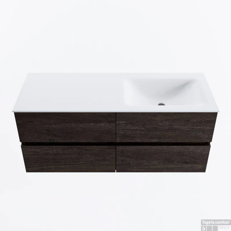 MONDIAZ VICA 120cm badmeubel onderkast Dark Brown 4 lades. Wastafel CLOUD rechts 1 kraangat, kleur Talc. Populair