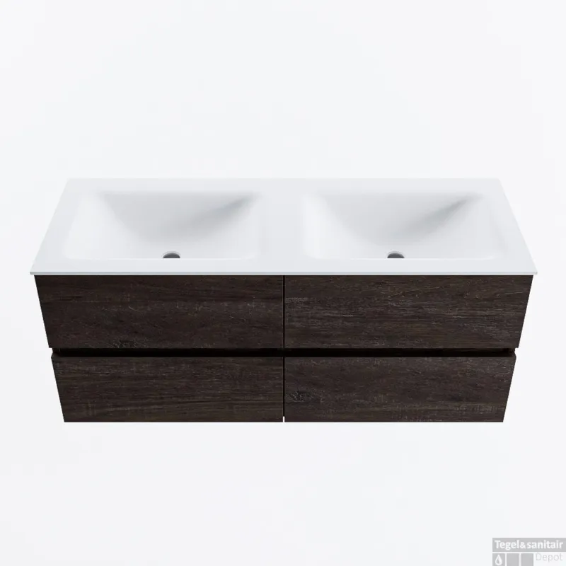 Actieprijs MONDIAZ VICA 120cm badmeubel onderkast Dark Brown 4 lades. Wastafel CLOUD dubbel 2 kraangaten, kleur Talc.