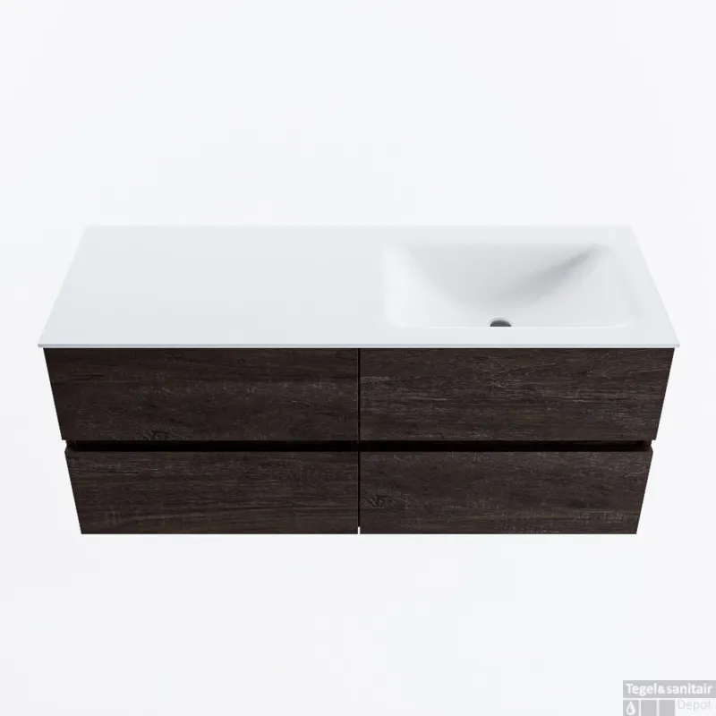 MONDIAZ VICA 120cm badmeubel onderkast Dark Brown 4 lades. Wastafel CLOUD rechts zonder kraangat, kleur Talc. Exclusieve Aanbieding