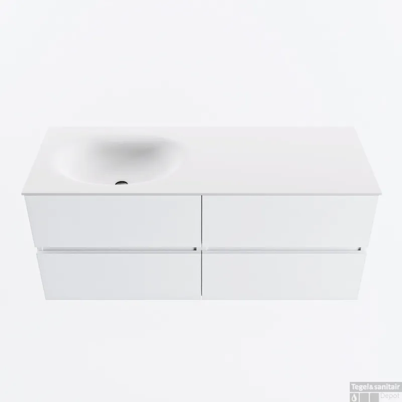 MONDIAZ VICA 120cm badmeubel onderkast Talc 4 lades. Wastafel MOON links 1 kraangat, kleur Talc. Gereduceerde Prijs