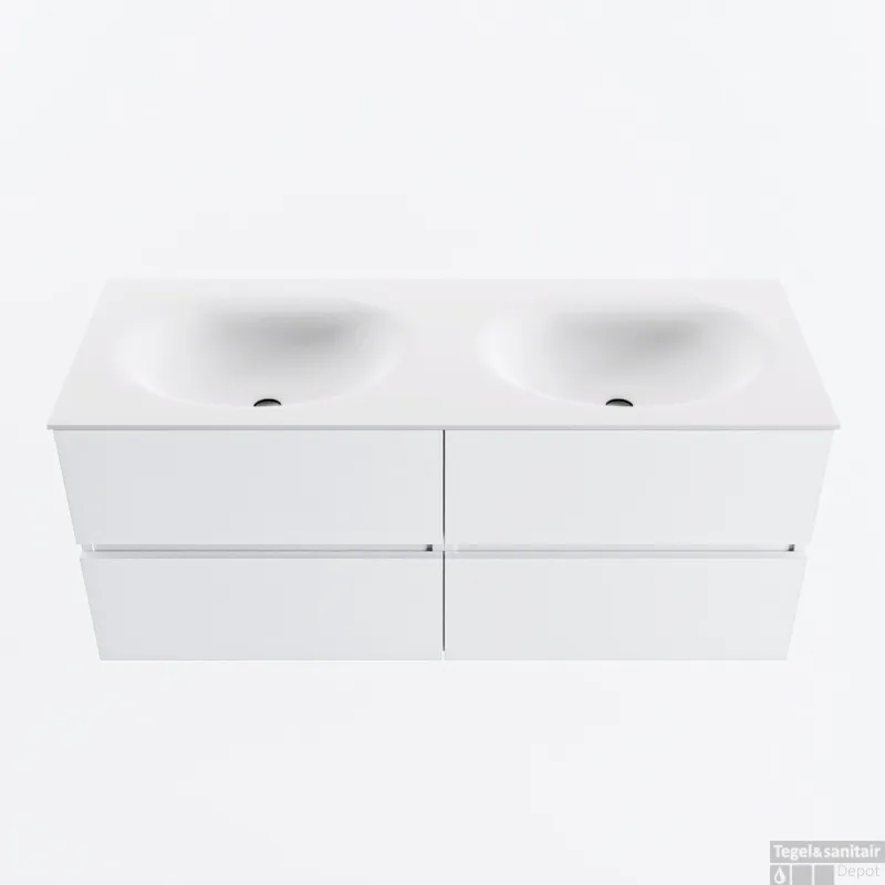 MONDIAZ VICA 120cm badmeubel onderkast Talc 4 lades. Wastafel MOON dubbel zonder kraangat, kleur Talc. Dagaanbieding