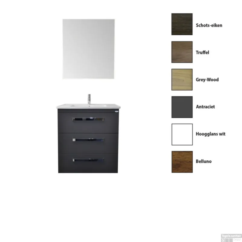 Direct Verzonden Badkamermeubelset Sanicare Q10 3 Laden 65cm Truffel (spiegel optioneel)
