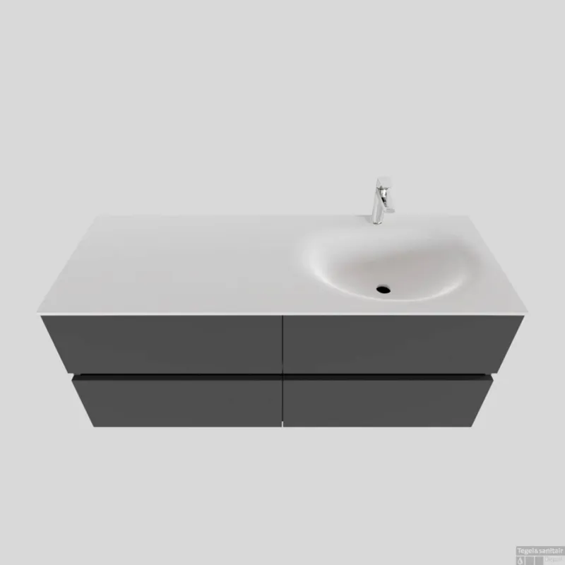 Gratis Retour Badkamermeubel Solid Surface BWS Stockholm 120x46 cm Rechts Mat Antraciet 4 Laden (met 1 kraangat)