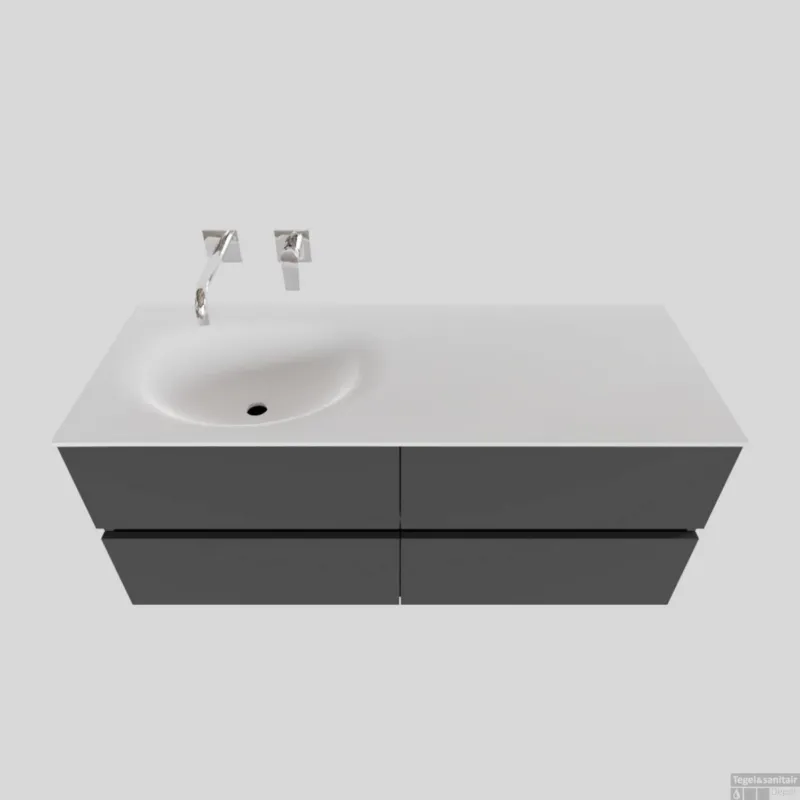 Must-Have Badkamermeubel Solid Surface BWS Stockholm 120x46 cm Links Mat Antraciet 4 Laden (zonder kraangaten)