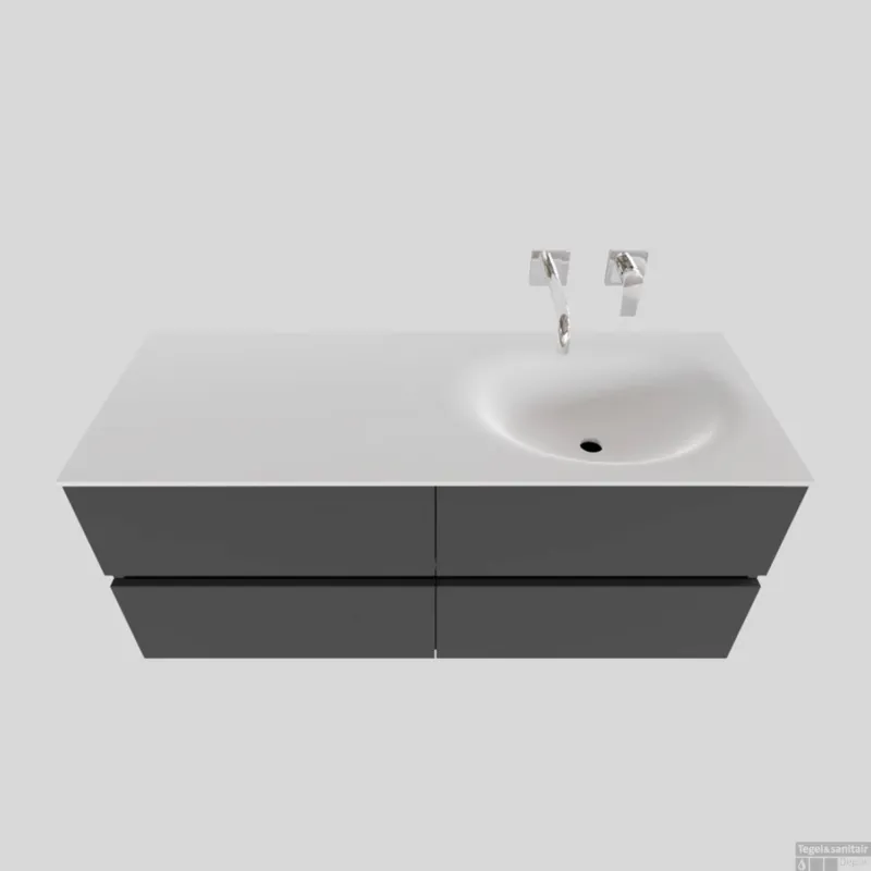 Tijdelijk Beschikbaar Badkamermeubel Solid Surface BWS Stockholm 120x46 cm Rechts Mat Antraciet 4 Laden (zonder kraangaten)