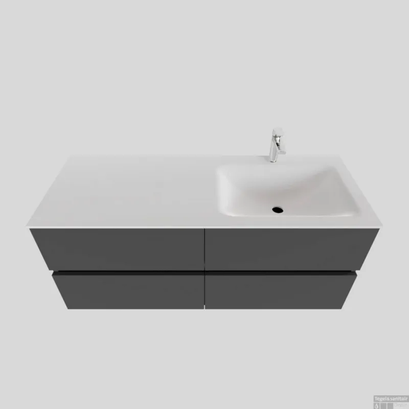 Badkamermeubel Solid Surface BWS Oslo 120x46 cm Rechts Mat Antraciet 4 Laden (met 1 kraangat) Laatste Kans