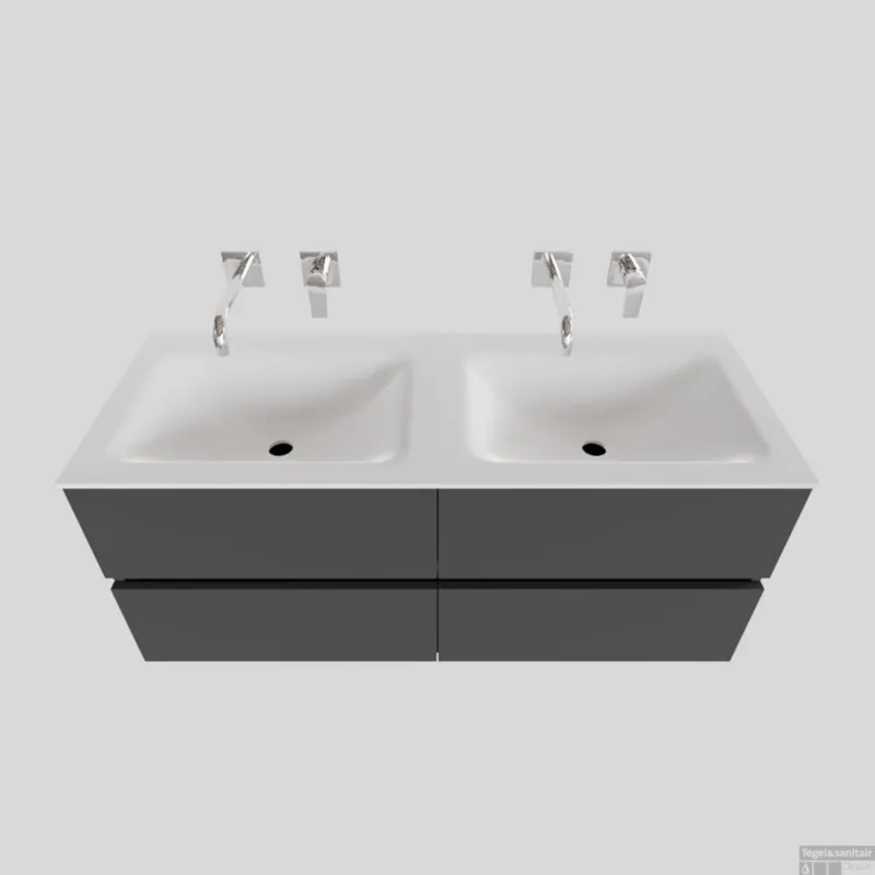 Laatste Versie Badkamermeubel Solid Surface BWS Oslo 120x46 cm Dubbel Mat Antraciet 4 Laden (0 kraangaten)