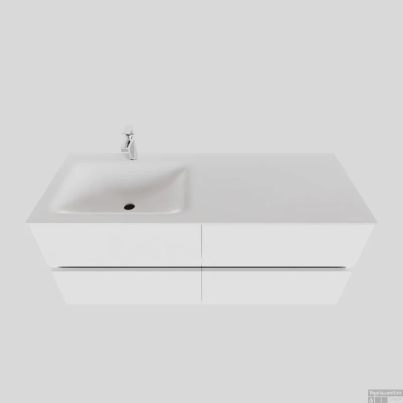 Hoge Kwaliteit Badkamermeubel Solid Surface BWS Oslo 120x46 cm Links Mat Wit 4 Laden (met 1 kraangat)