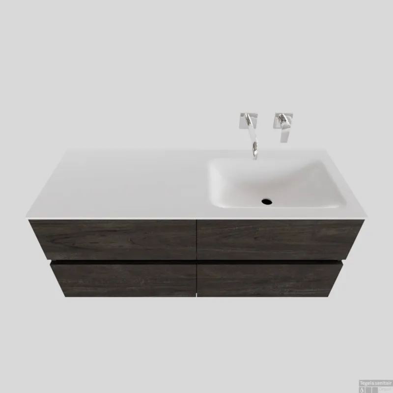 Populair Badkamermeubel Solid Surface BWS Oslo 120x46 cm Rechts Wood Dark Brown 4 Laden (0 kraangaten)