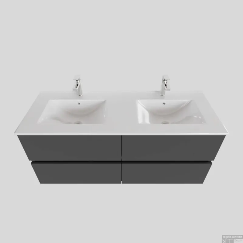 Badkamermeubel BWS Helsinki 120x46cm Keramiek Dubbel Mat Antraciet 4 Laden (2 kraangaten) Gecertificeerd