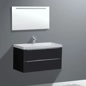 Hoge Kwaliteit Badkamermeubelset Sanilux Senza 100x47x50 cm 2 Kraangaten Hoogglans Antraciet