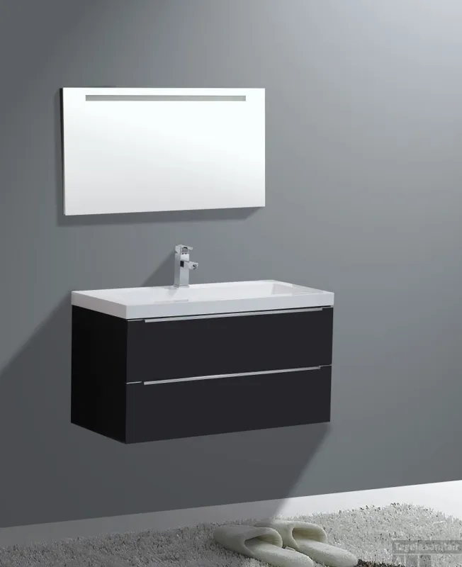 Hoge Kwaliteit Badkamermeubelset Sanilux Senza 100x47x50 cm 2 Kraangaten Hoogglans Antraciet
