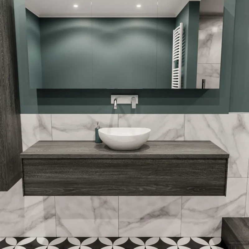Badkamermeubel BWS Madrid Antraciet 150 cm met Topblad en Keramische Waskom (0 kraangaten) Exclusieve Aanbieding