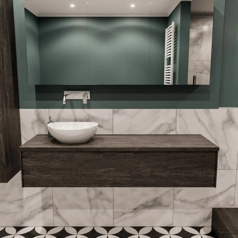 Favoriet Badkamermeubel BWS Madrid Dark Brown 150 cm met Topblad en Keramische Waskom Links (0 kraangaten)