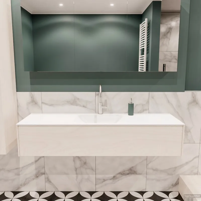 Badkamermeubel BWS Madrid Wit 150x45x30 cm Mat Witte Solid Surface Wastafel (1 kraangat) Speciale Aanbieding