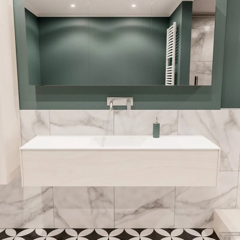 Badkamermeubel BWS Madrid Wit 150x45x30 cm Mat Witte Solid Surface Wastafel (0 kraangaten) Goedkoop