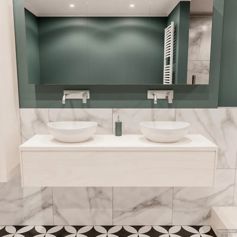 Badkamermeubel BWS Madrid Wit 150 cm met Topblad en Keramische Waskom Dubbel (0 kraangaten) Populair