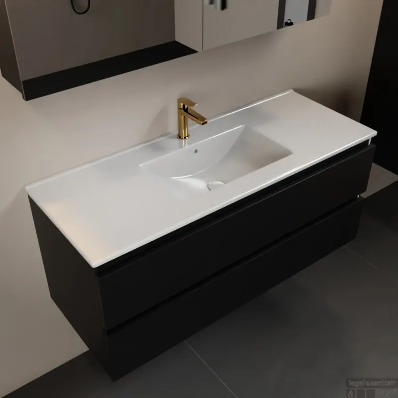Aanbieding MONDIAZ AIVY 120cm badmeubel Urban, wastafel glanzend wit keramiek midden 1 kraangat met spiegelkast (M60103 - AI-M120URMI - AI-C120URMI)