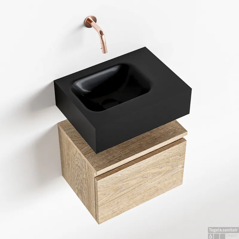 MONDIAZ ANDOR 40cm toiletmeubel washed oak. LEX 40cm wastafel urban links geen kraangat Flitsaanbieding