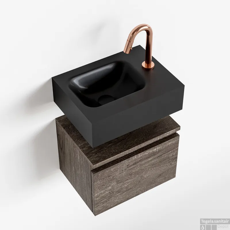 MONDIAZ ANDOR 40cm toiletmeubel dark brown. LEX 40cm wastafel urban links 1 kraangat Lage Prijs