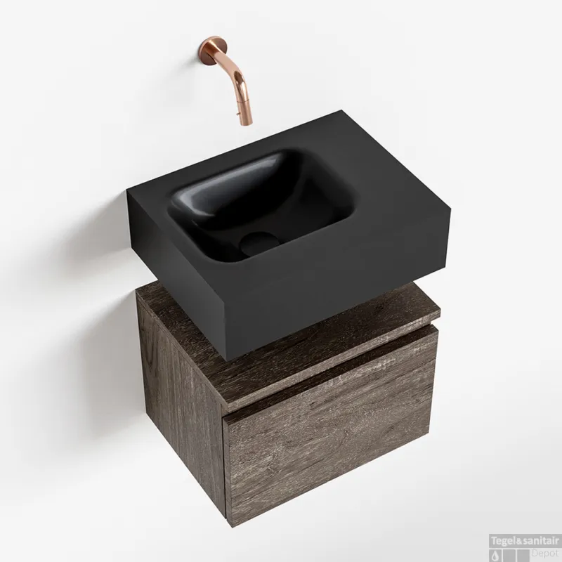 Koop Vandaag MONDIAZ ANDOR 40cm toiletmeubel dark brown. LEX 40cm wastafel urban links geen kraangat