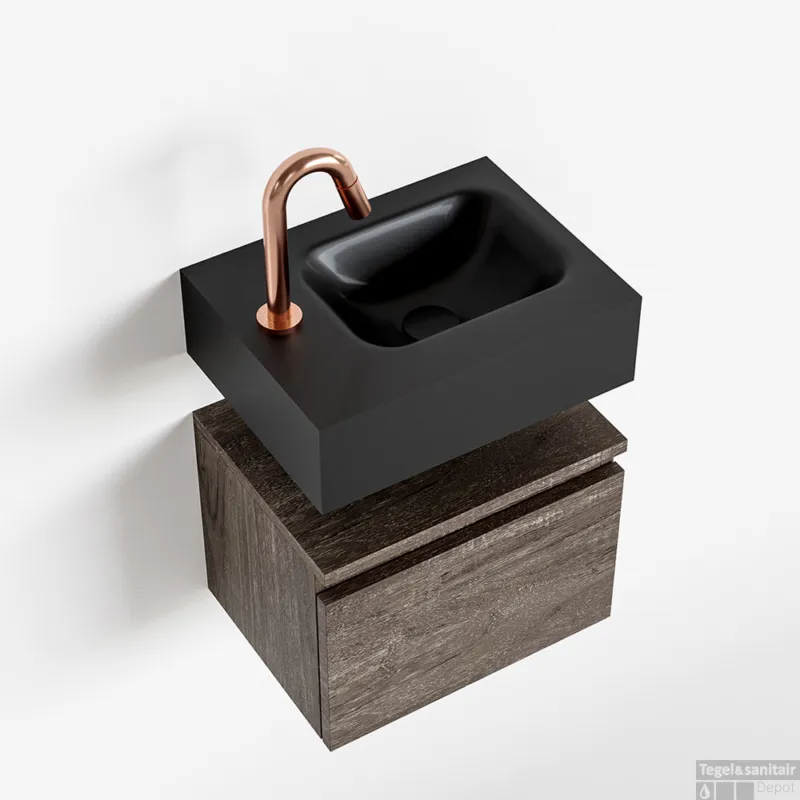 Nieuw MONDIAZ ANDOR 40cm toiletmeubel dark brown. LEX 40cm wastafel urban rechts 1 kraangat