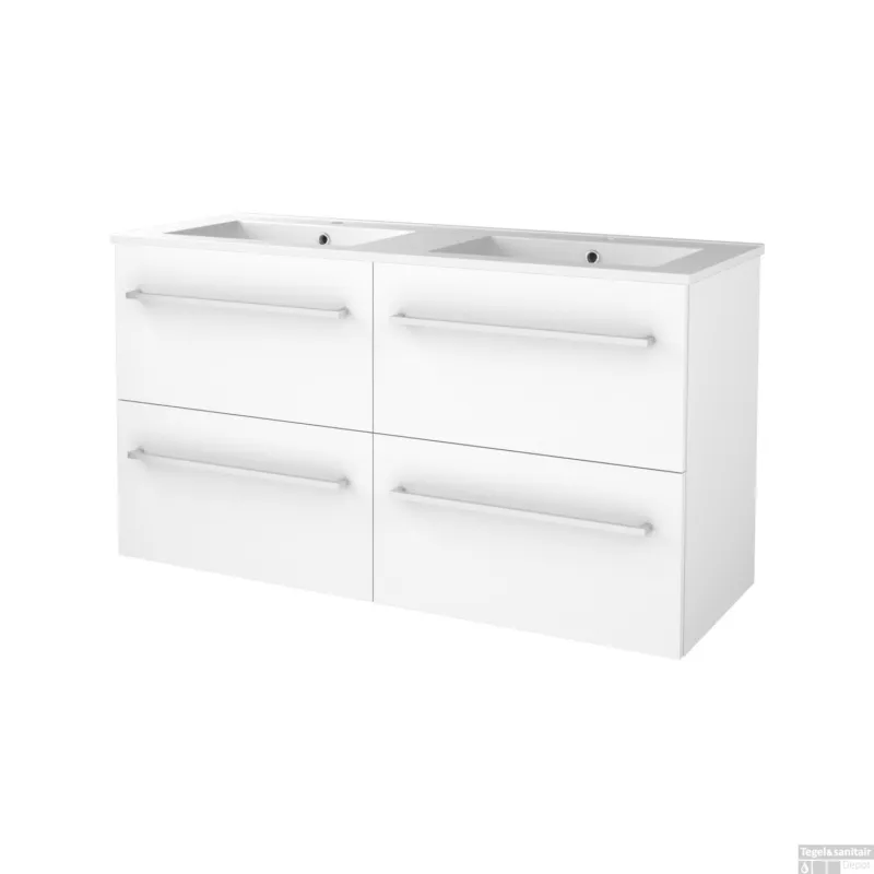 Badmeubelset BWS Salt 120x46cm Met Grepen 4 Lades Met Wastafel 2 Kraangaten Ice White Nu Kopen