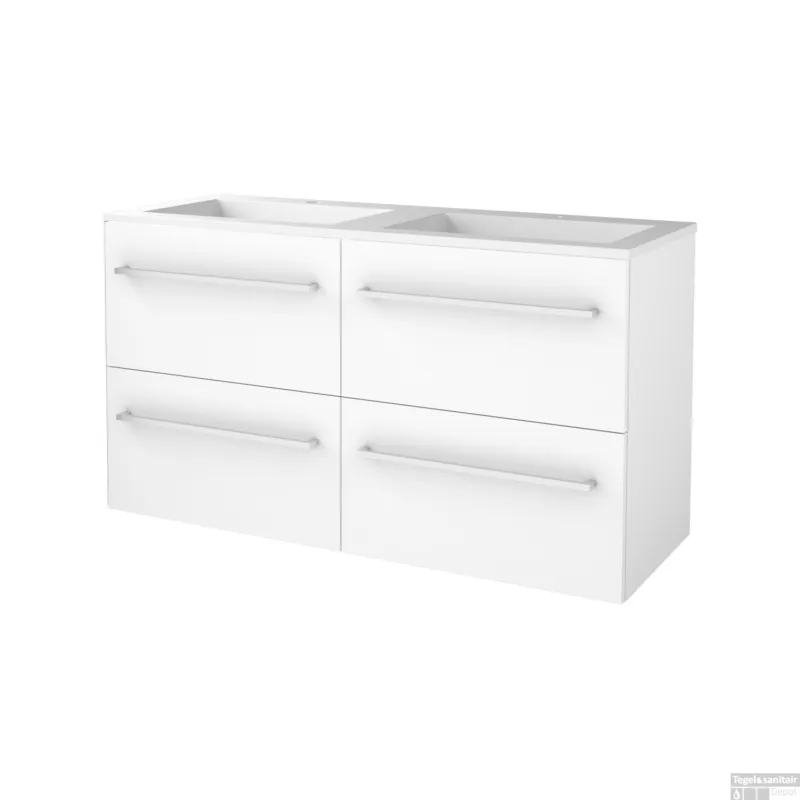 Meest Verkocht Badmeubelset BWS Salt 120x46cm Met Grepen 4 Lades Met Wastafel Acryl 2 Kraangaten Ice White