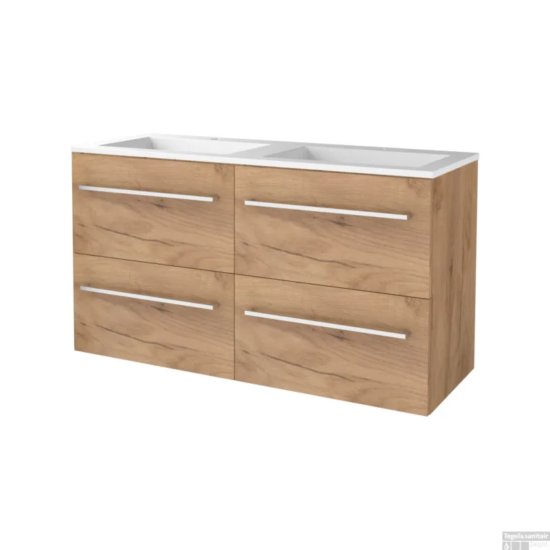 Alleen Vandaag Badmeubelset BWS Salt 120x46cm Met Grepen 4 Lades Met Wastafel Acryl 2 Kraangaten Whisky Oak