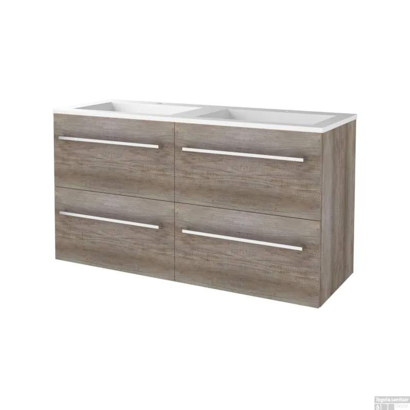 Populair Badmeubelset BWS Salt 120x46cm Met Grepen 4 Lades Met Wastafel Acryl 2 Kraangaten Scotch Oak