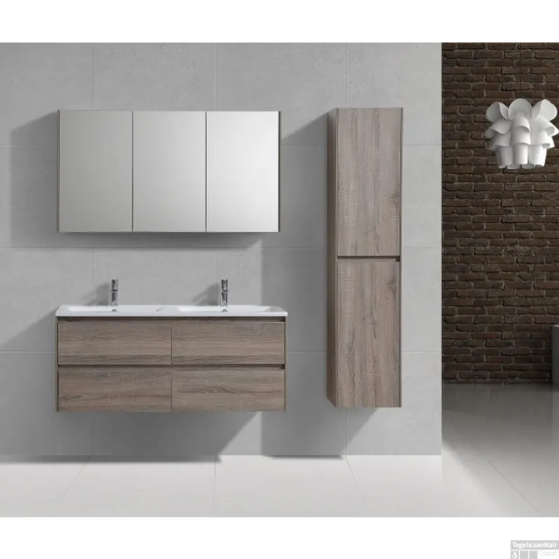 Hete Deal Badkamermeubelset Sanimar Murcia 120 cm Inclusief Spiegelkast Rustiek Eiken Licht