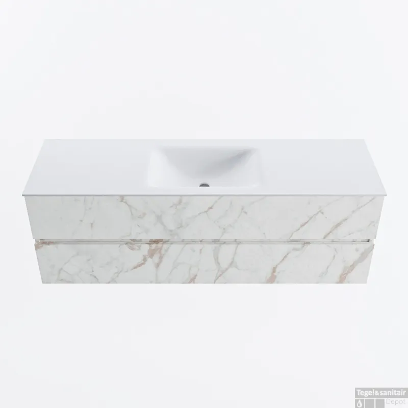 Koop Vandaag MONDIAZ VICA 150cm badmeubel onderkast Carrara 2 lades. Wastafel CLOUD midden 1 kraangat, kleur Talc.