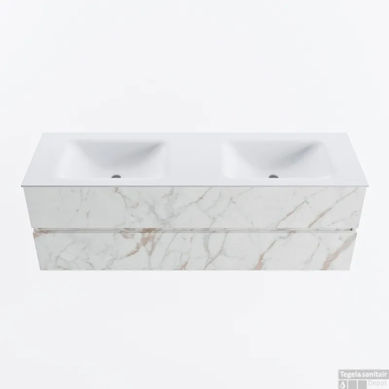 MONDIAZ VICA 150cm badmeubel onderkast Carrara 2 lades. Wastafel CLOUD dubbel 2 kraangaten, kleur Talc. Nieuw