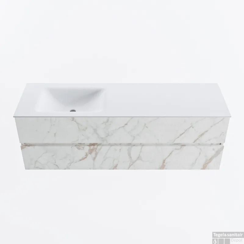 MONDIAZ VICA 150cm badmeubel onderkast Carrara 2 lades. Wastafel CLOUD links zonder kraangat, kleur Talc. Goedkoop