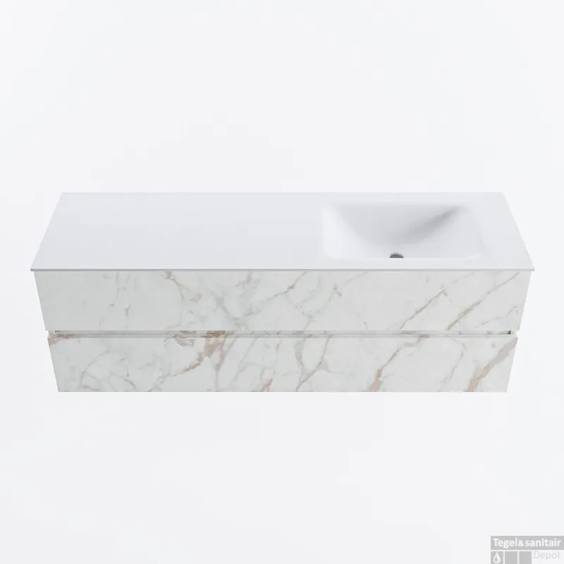 Gratis Retour MONDIAZ VICA 150cm badmeubel onderkast Carrara 2 lades. Wastafel CLOUD rechts zonder kraangat, kleur Talc.