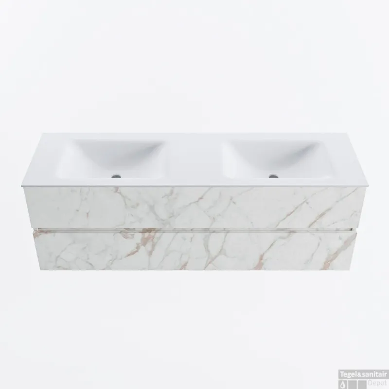 Gereduceerde Prijs MONDIAZ VICA 150cm badmeubel onderkast Carrara 2 lades. Wastafel CLOUD dubbel zonder kraangat, kleur Talc.