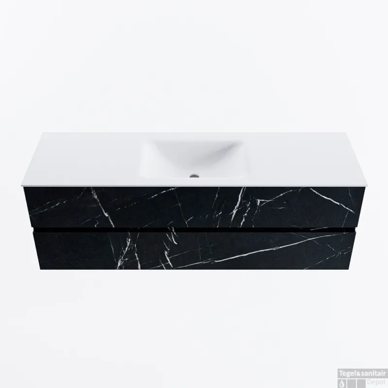 Bestseller MONDIAZ VICA 150cm badmeubel onderkast Marquina 2 lades. Wastafel CLOUD midden 1 kraangat, kleur Talc.
