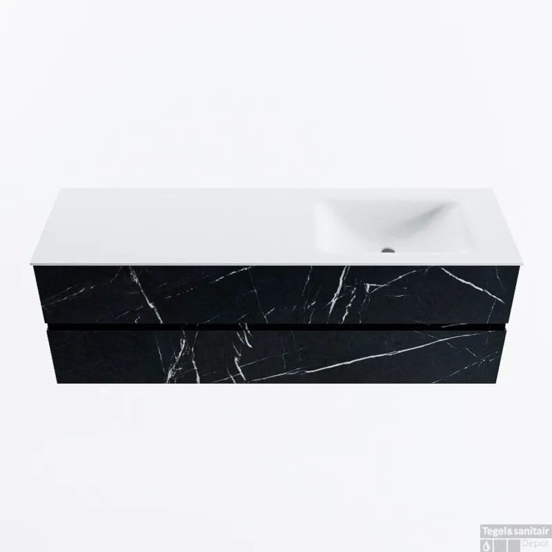 MONDIAZ VICA 150cm badmeubel onderkast Marquina 2 lades. Wastafel CLOUD rechts 1 kraangat, kleur Talc. Bestel Nu