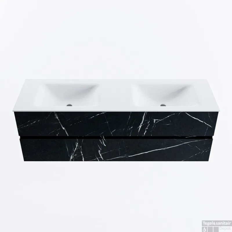 MONDIAZ VICA 150cm badmeubel onderkast Marquina 2 lades. Wastafel CLOUD dubbel 2 kraangaten, kleur Talc. Actieprijs