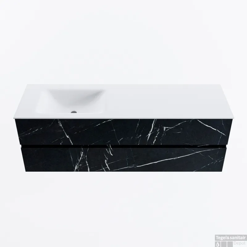 MONDIAZ VICA 150cm badmeubel onderkast Marquina 2 lades. Wastafel CLOUD links zonder kraangat, kleur Talc. Koop Online