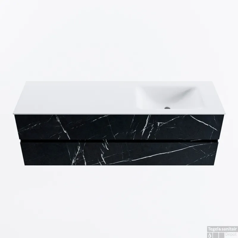 MONDIAZ VICA 150cm badmeubel onderkast Marquina 2 lades. Wastafel CLOUD rechts zonder kraangat, kleur Talc. Must-Have