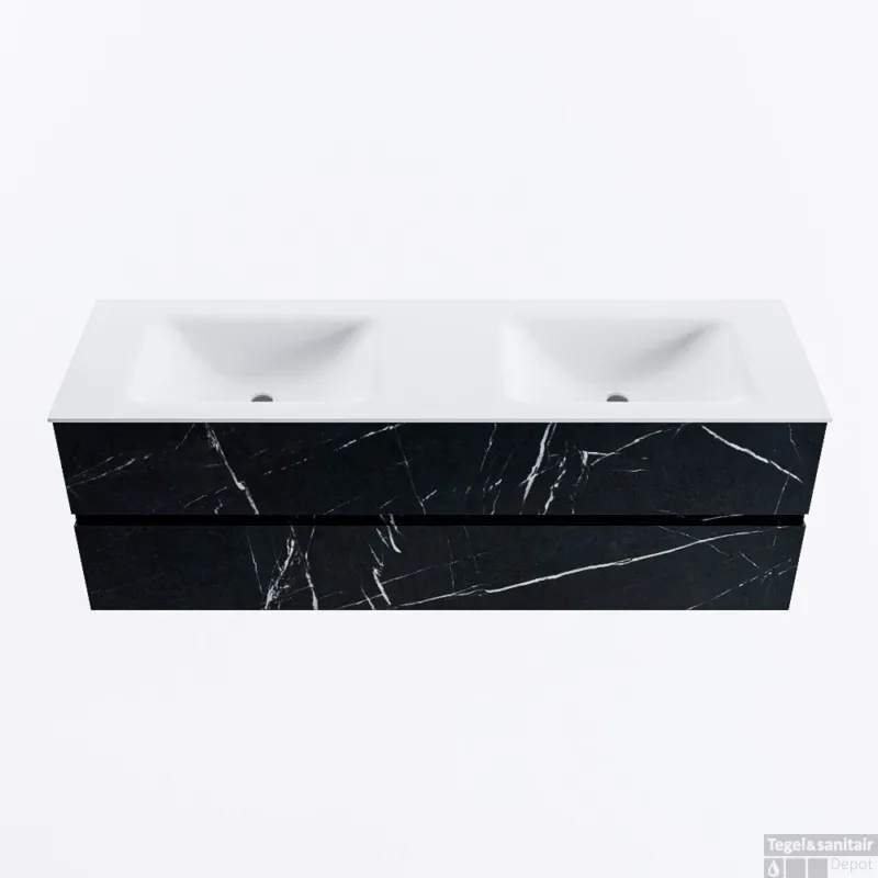 MONDIAZ VICA 150cm badmeubel onderkast Marquina 2 lades. Wastafel CLOUD dubbel zonder kraangat, kleur Talc. Koopje