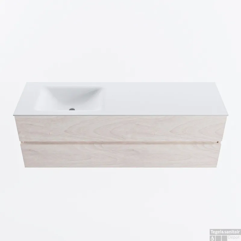 Hoge Kwaliteit MONDIAZ VICA 150cm badmeubel onderkast Underlayment 2 lades. Wastafel CLOUD links 1 kraangat, kleur Talc.