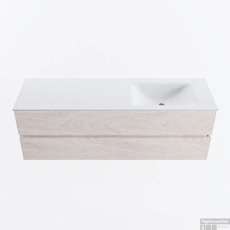 MONDIAZ VICA 150cm badmeubel onderkast Underlayment 2 lades. Wastafel CLOUD rechts 1 kraangat, kleur Talc. Direct Beschikbaar