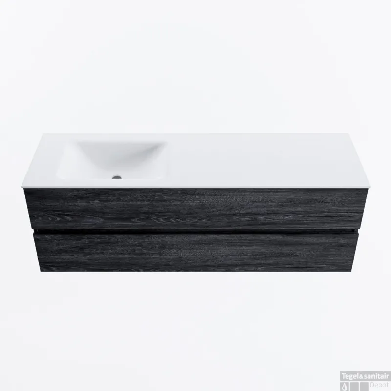Gratis Retour MONDIAZ VICA 150cm badmeubel onderkast Antracite 2 lades. Wastafel CLOUD links zonder kraangat, kleur Talc.