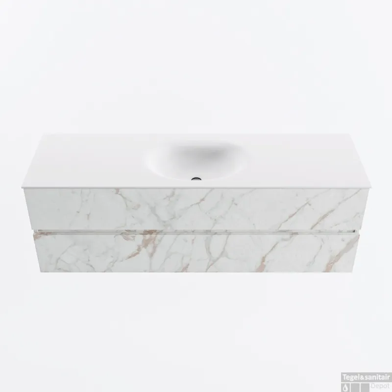 Dagaanbieding MONDIAZ VICA 150cm badmeubel onderkast Carrara 2 lades. Wastafel MOON midden 1 kraangat, kleur Talc.