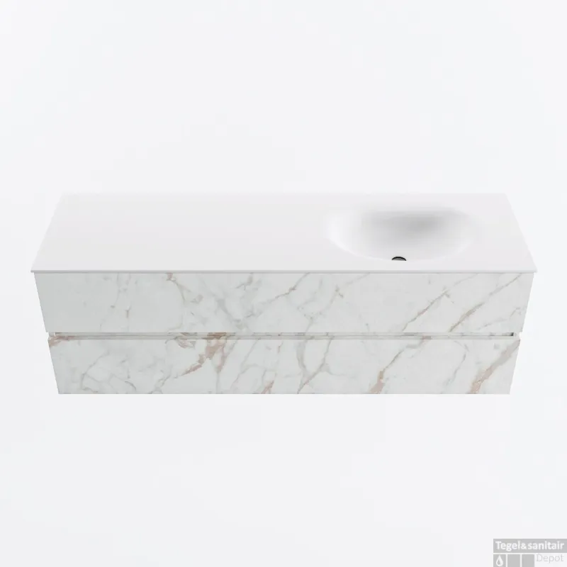 Flitsaanbieding MONDIAZ VICA 150cm badmeubel onderkast Carrara 2 lades. Wastafel MOON rechts zonder kraangat, kleur Talc.